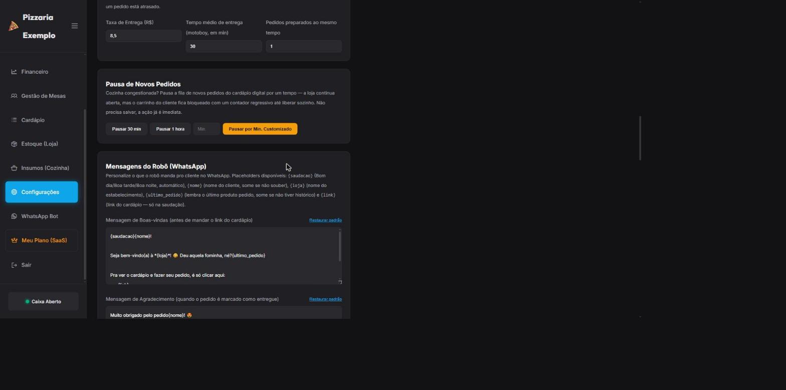 Configurações — Entrega, Pausa de Pedidos e Mensagens do Robô
